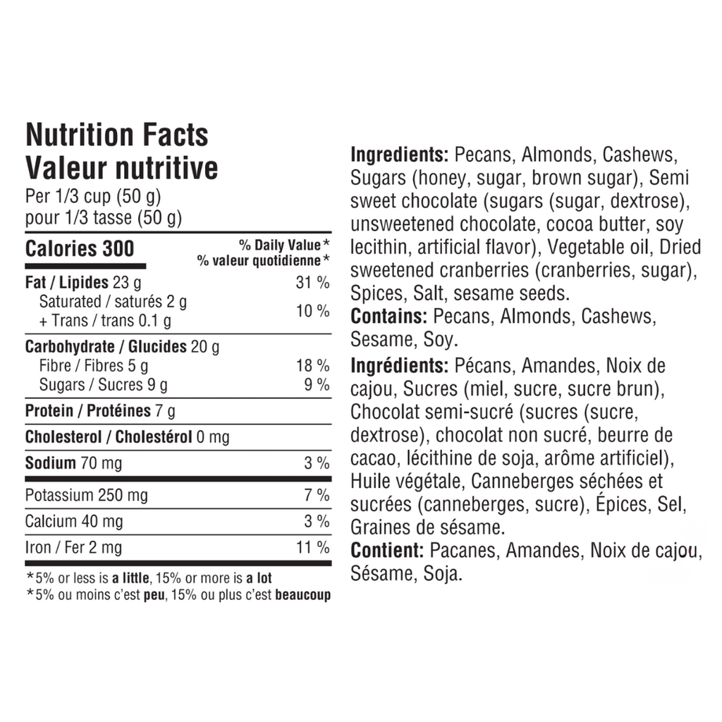 Nutrition facts and ingredients label on a white background